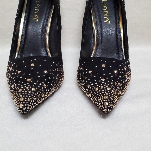 LILIANA Parish 2 Black Gold Studded Pointed Toe 5 Inch Heels Stiletto Pumps 8.5 - Picture 6 of 16